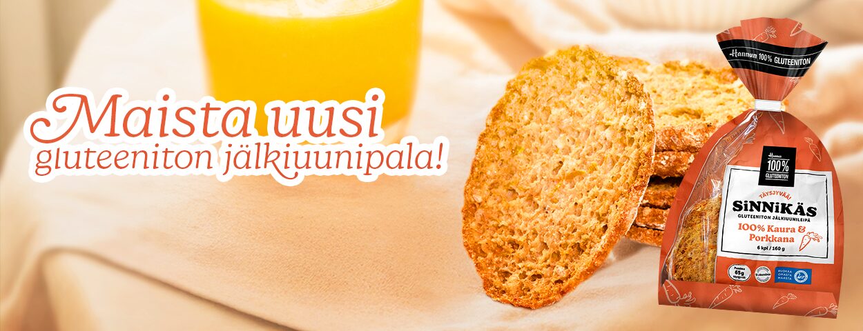 Maista uusi Hannun 100 % Gluteeniton Sinnikäs kaura & porkkana jälkiuunipala
