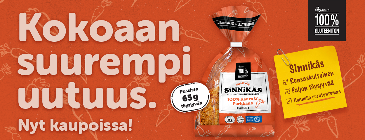 Maista uusi Hannun 100 % Gluteeniton Sinnikäs kaura & porkkana jälkiuunipala